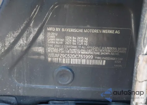 2013 BMW Activehybrid 5 from USA, damaged, VIN WBAFZ9C52DC751999